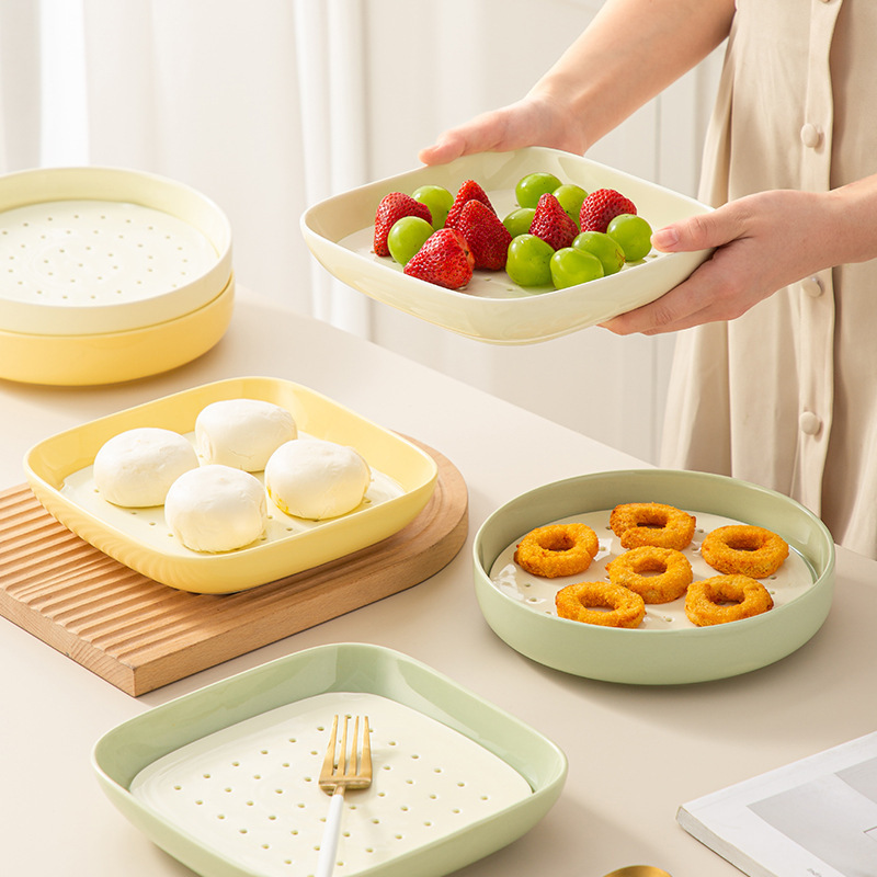 Ceramic Drain Tray Baking Pan Round Steaming Tray Fruit High-End Plate Ins Dumpling Drain Rack Oven Microwave Oven Ceramic Drain Tray Baking Pan Round Steaming Tray Fruit High-End Plate Ins Dumpling Drain Rack Oven Microwave Oven