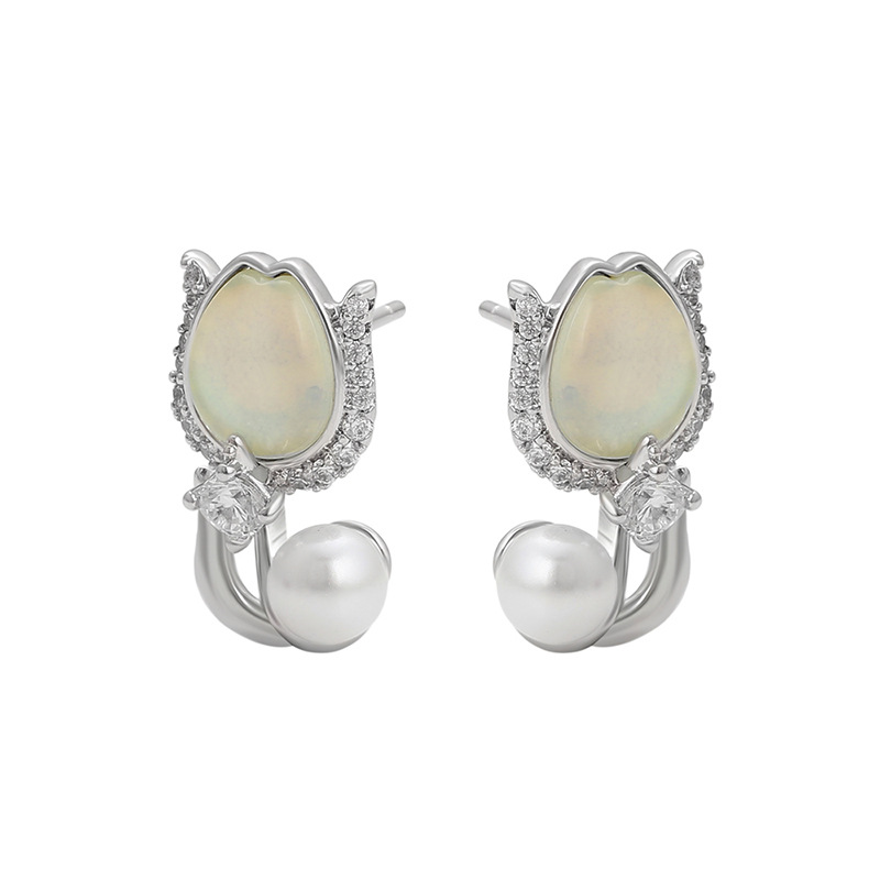 Xuping aleación de cobre chapado blanco pernos de piedra moca simple pequeño fresco tulipán orejetas casuales mujeres personalizadas al por mayor