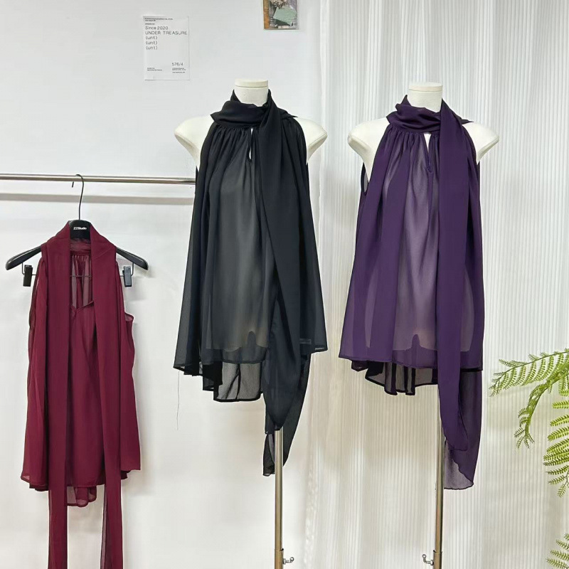 Elegant Purple Halter Top for Women, Summer Loose Chic Blouse, Satin Sleeveless Shirt, Socialite Style Off-Shoulder Shirt