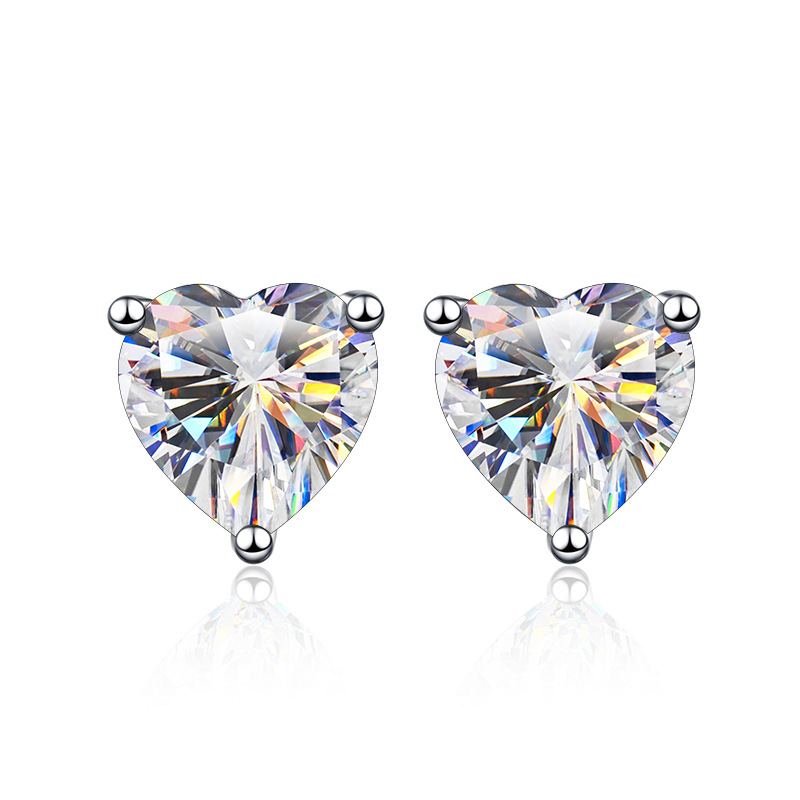 12 quilates color rosa azul verde blanco pernos de piedra de mozanita color en forma de corazón ventas transfronterizas calientes