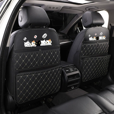 and Anti-Dirt Pad, Chair back anti-kick pad - black-beige-cat-style