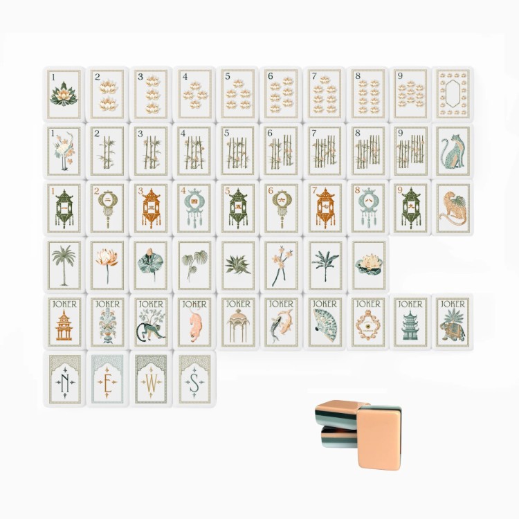 American 4-Layer Peach Pink White Lotus Acrylic Mahjong Set with 160 Tiles, Home-Use Gift Set, Hand-Shuffled Crystal Tiles