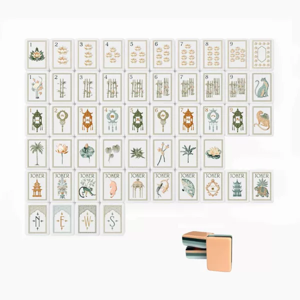 American 4-Layer Peach Pink White Lotus Acrylic Mahjong Set with 160 Tiles, Home-Use Gift Set, Hand-Shuffled Crystal Tiles