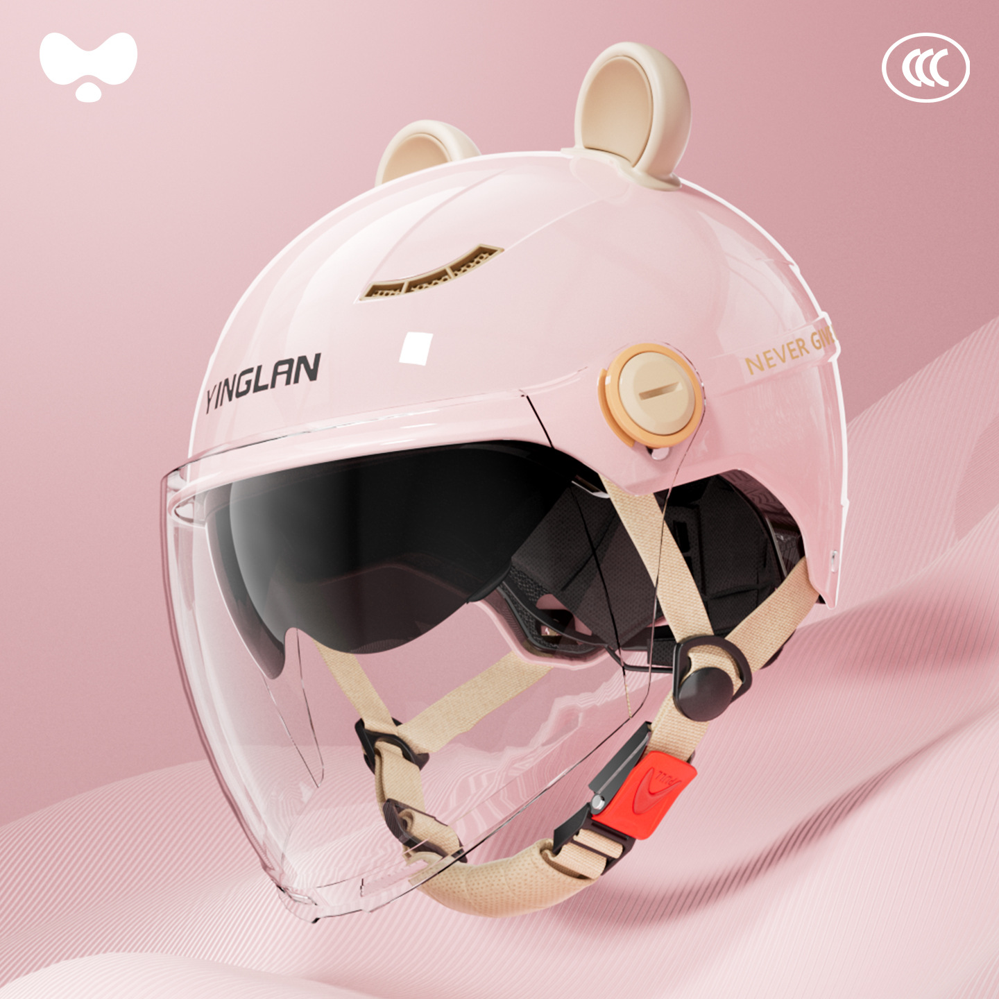Warm Motorcycle – Universal Motosiklet kaskı (dəbilqə) - 3c-cherry-blossom-pink-outer-long-double-mirror-class-a-new-national-standard