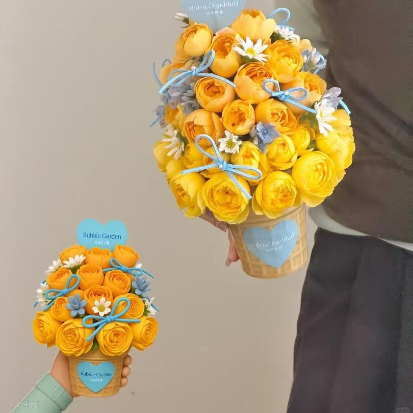 Corazón encantador de cerámica taza de helado diy textura de verano encantador ramo taza de helado