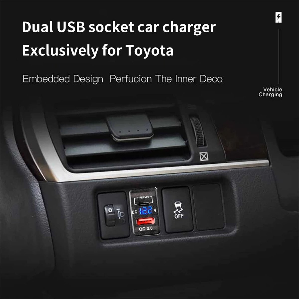Suitable for Toyota Old Car Modified Car Mobile Phone Charger with Pd3.0+Qc3.0 Digital Display Voltmeter