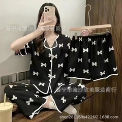 夏の三点セットの蝶結びパジャマ女性韓国版ゆるい微商ネット赤生放送女性の家服の代理