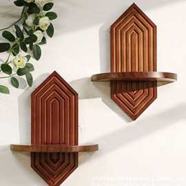 亚马逊新品椭圆螺纹实木墙壁置物架家居客厅装饰架蜡烛木质展架