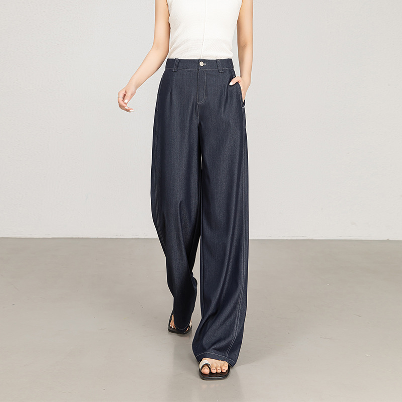 Imitation Denim Wide-Leg Pants for Women, Summer High-Waisted Loose-Fitting Banana Pants, Slimming Blue Color