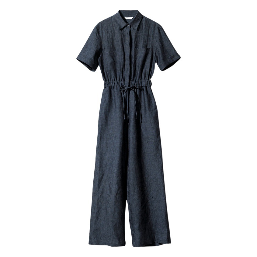 Mono de lino puro para mujer, diseño de nicho, solapa, pantalones rectos de algodón y lino de manga corta, pantalones casuales sueltos y delgados