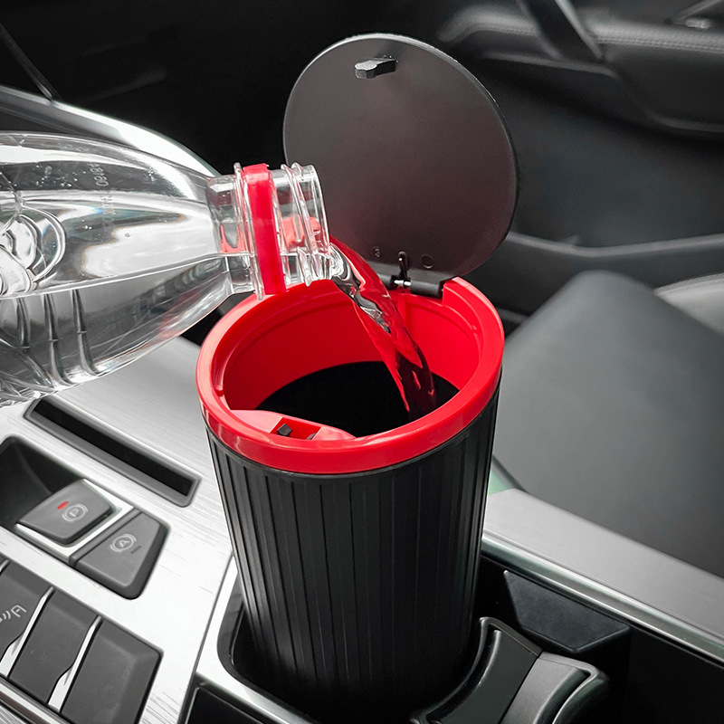Car Press switch type round car trash can with lid leak-free armrest storage box car storage bucket