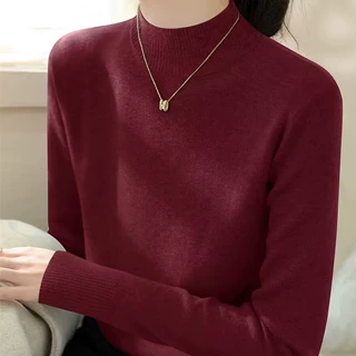 2026新款女士半高领秋冬内搭长袖羊毛衫纯色百搭毛衣打底衫上衣