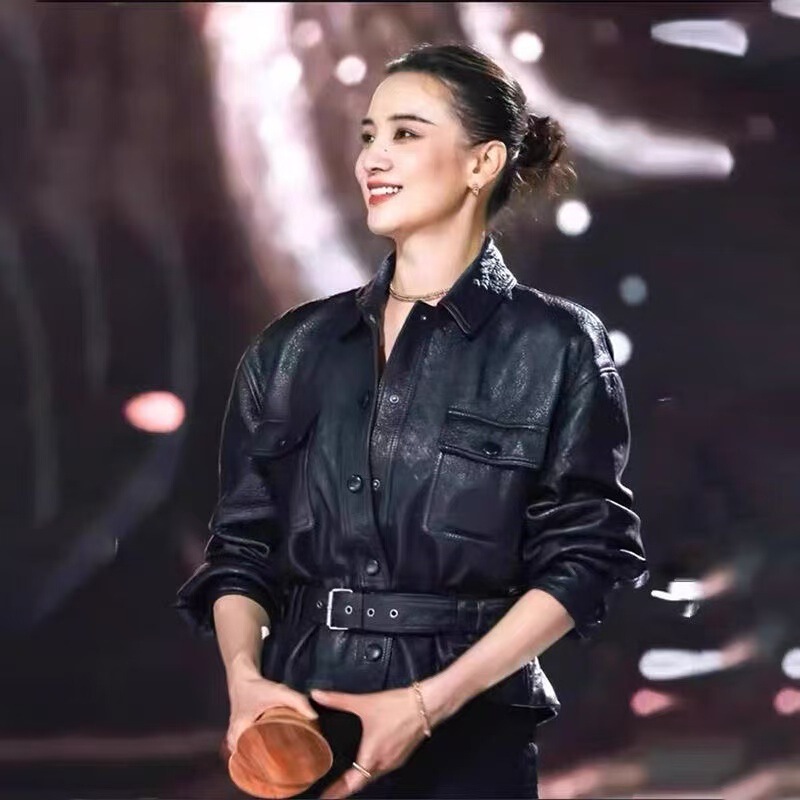 Song Jia's Same Style Genuine Leather Jacket Women's Short 2025 Spring New Fashion Small Waist Sheepskin Jacket