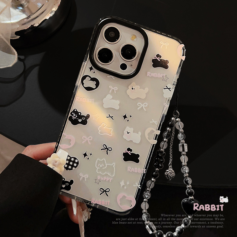 Funda de teléfono móvil con lazo estilo coreano para iPhone 14, Apple 15 Pro Max, 13, 16, 11, con cuerda anticaídas.