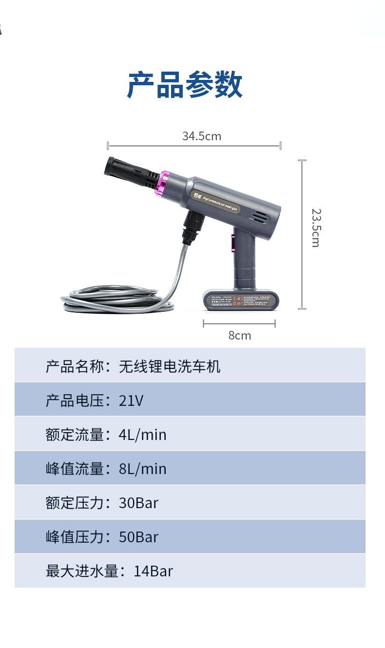Factory Direct Supply Wholesale Wireless Car Washing Machine High-Pressure Car Washing Water Gun Household Rechargeable Electric Water Gun for Car Washing