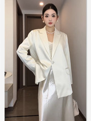 白色醋酸西装外套女薄款2025春夏新款感缎面通勤防晒西服上衣