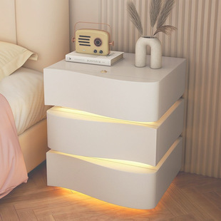 2025 New Creative Three-Drawer Storage Cabinet Cream Style Bedside Table Modern Simple Home Bedroom Bedside Table with Light