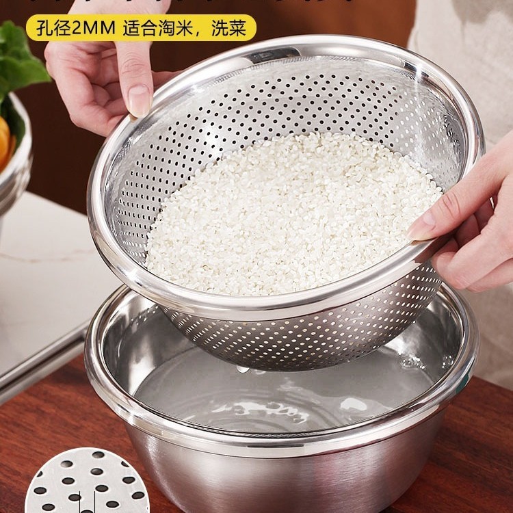 極厚 316 ステンレス鋼の洗面器と洗面器食品グレードの排水バスケット野菜洗面器卵打ちキッチン家庭用ベーキングボウル|undefined