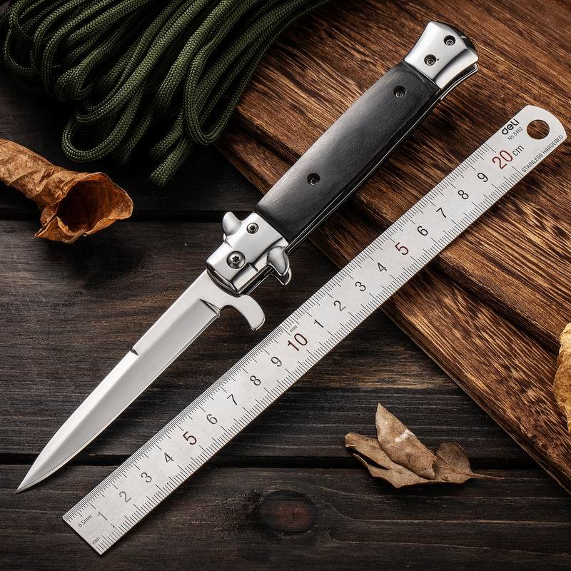 Suministro directo de fábrica Yangjiang cuchillo acampar al aire libre portátil de alta dureza de acero inoxidable mango de madera de color cuchillo plegable