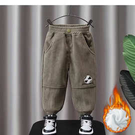 男童加绒裤子2023新款冬季加厚灯芯绒休闲裤中小童宽松长裤保暖裤