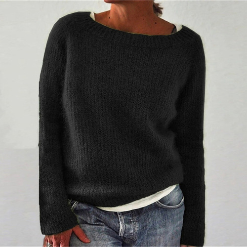 European and American Women's Sweater, Solid Color Classic Basic Knit Top