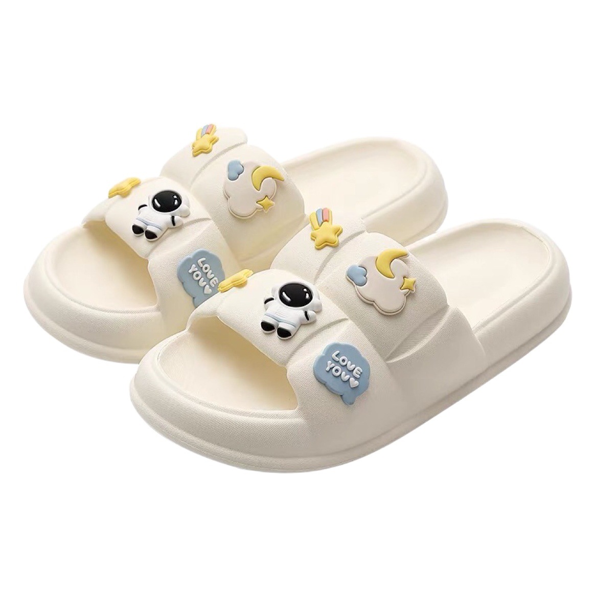 Slip-on Slippers Female Summer Cartoon Spaceman Indoor Couple Home Bathing Non-slip Thick Bottom Household Outer Wear Sandals