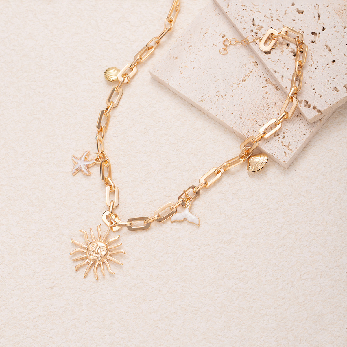 Layered Necklace Starfish Shell Fish Tail Retro Fashion Jewelry_voghion.com