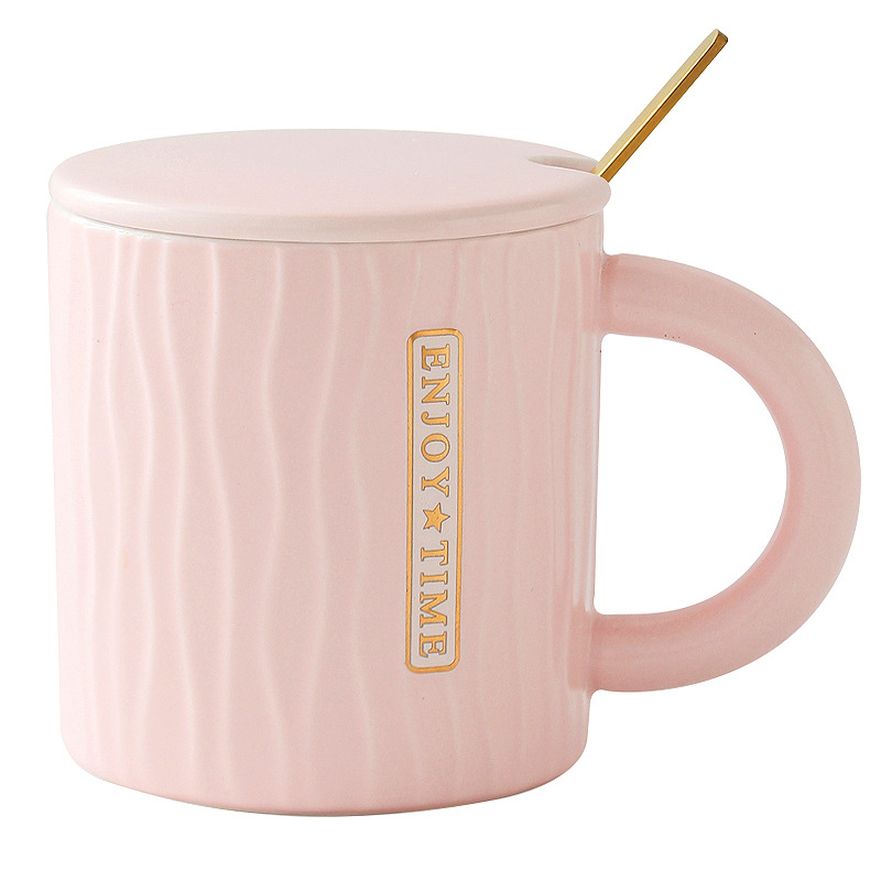 Taza de cerámica de gran capacidad taza de agua de alto aspecto con cuchara de tapa taza de bebida de jugo para hombres y mujeres taza de oficina en casa