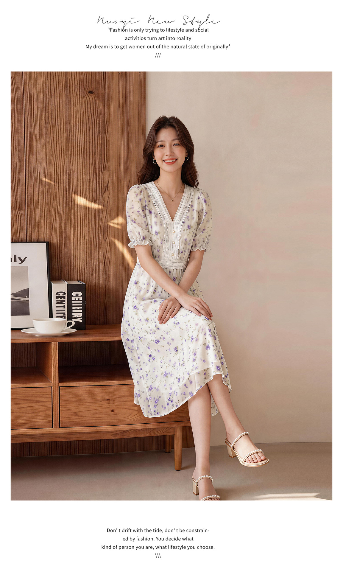 Đầm maxi nữ thắt eo tay ngắn cổ V in họa tiết dáng dài — màu be, màu trắng chi tiết 25