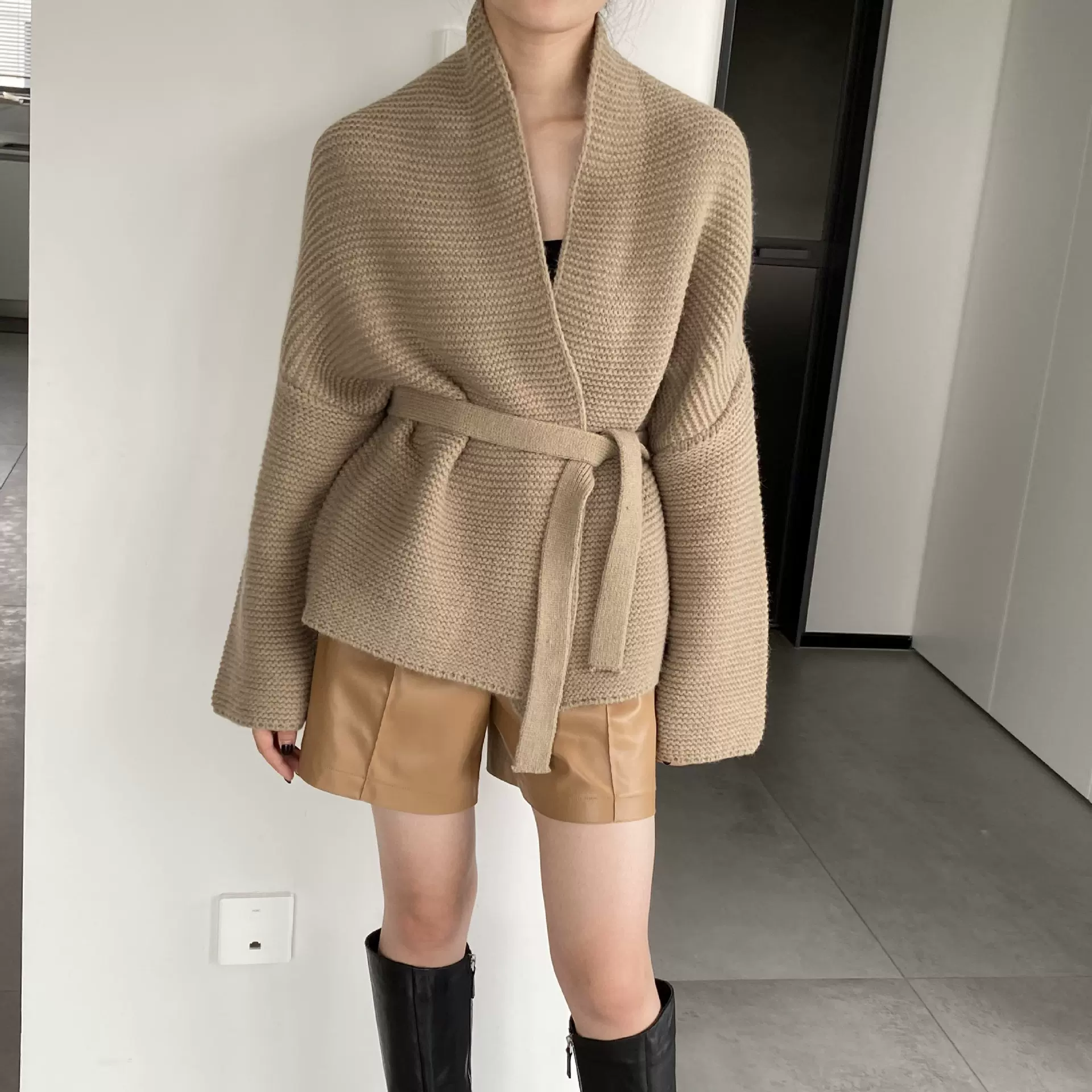 嘉织重工毛织女装开衫外套 气质慵懒纯色宽松毛衣女装Z815