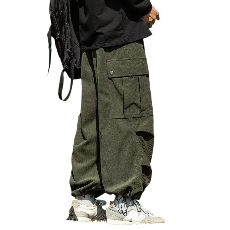 春と秋の新商品のファッションブランドの工装ズボンの男性2024日系のレトロな重ポンドのコーデュロイのカジュアルなズボンの大きいポケットの設計