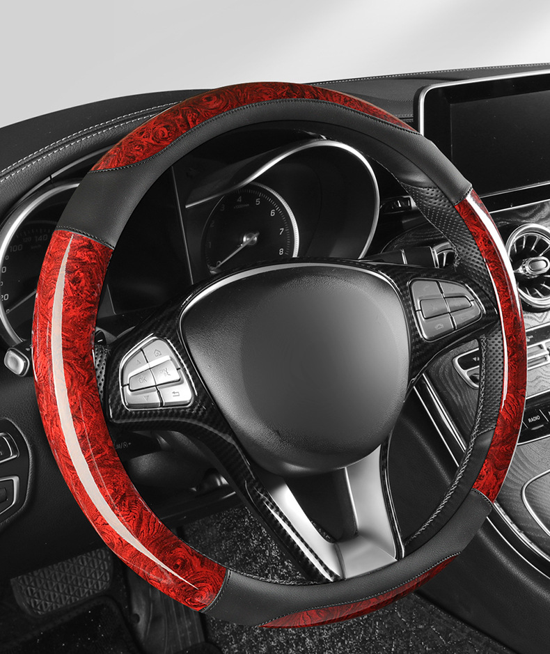 Car peach wood pattern steering wheel cover ultra-thin four-season universal summer non-slip half set of card-type decorative handle cover for men
