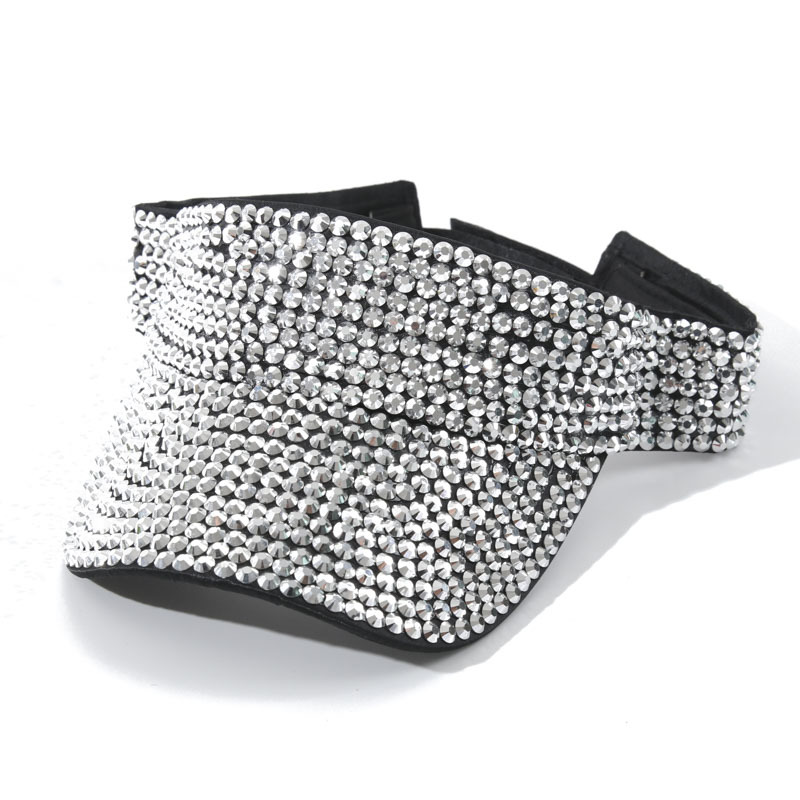 Sombrero de playa vacío europeo y americano con techo vacío de diamante brillante de punto de perforación de sombra sin techo de lengua de pato en el viento