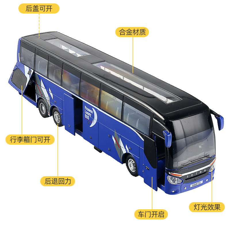 Baosilun Aleación de una sola capa modelo de autobús Tire hacia atrás el sonido y la luz autobús de juguete Inglés bus de negocios caja expresa