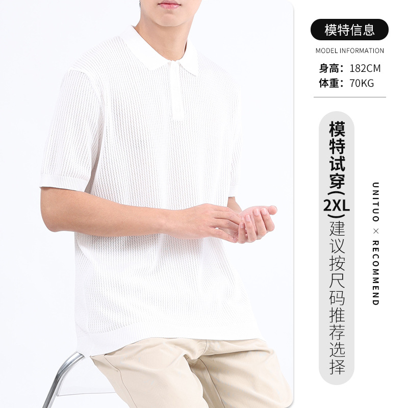 Camiseta de polo de verano hueco transpirable de hombre camiseta de alto nivel de sentido de la solapa de negocios Paul hombre de mangas cortas image 8