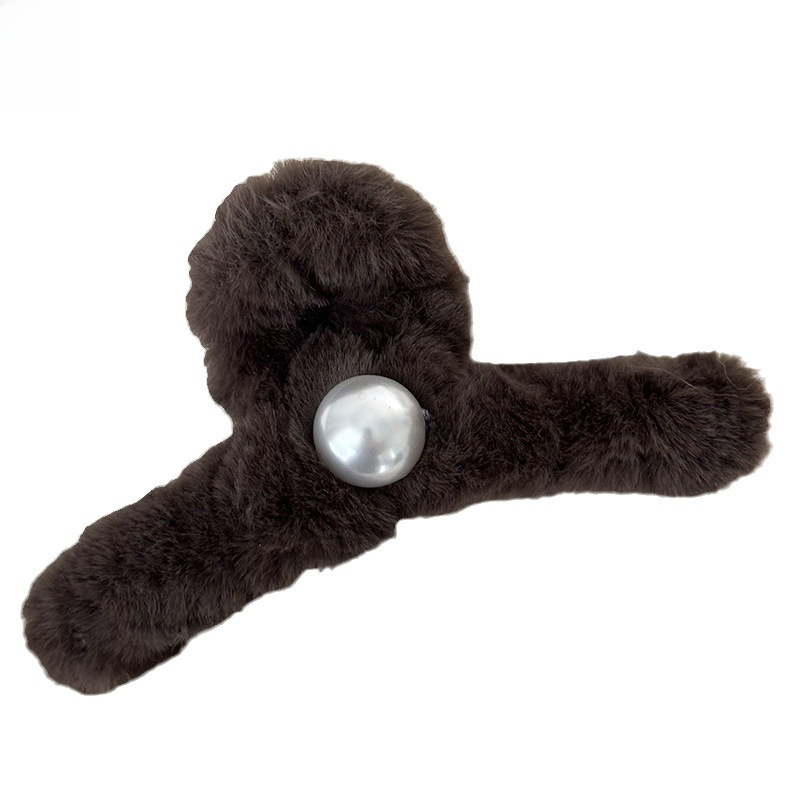 Herbst und Winter Plüsch Haarnadel Kopfschmuck weibliche Perle Haarspange Hinterkopf Haarspange große Haifisch-Clip Subnetz rot Hochsteckfrisur Haar Haarnadel_voghion.com