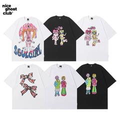 韓国トレンドブランドNGCリンナリアン同風美少女落書きゆったり半袖Tシャツキム・セギ