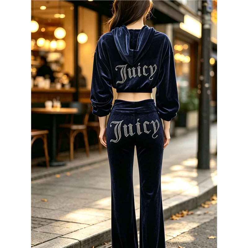 juicy coconut velvet sports suit for women, gold-threaded hoodie, spring and autumn long-sleeve, flared pants, short style juicy coconut velvet sports suit for women, gold-threaded hoodie, spring and autumn long-sleeve, flared pants, short style