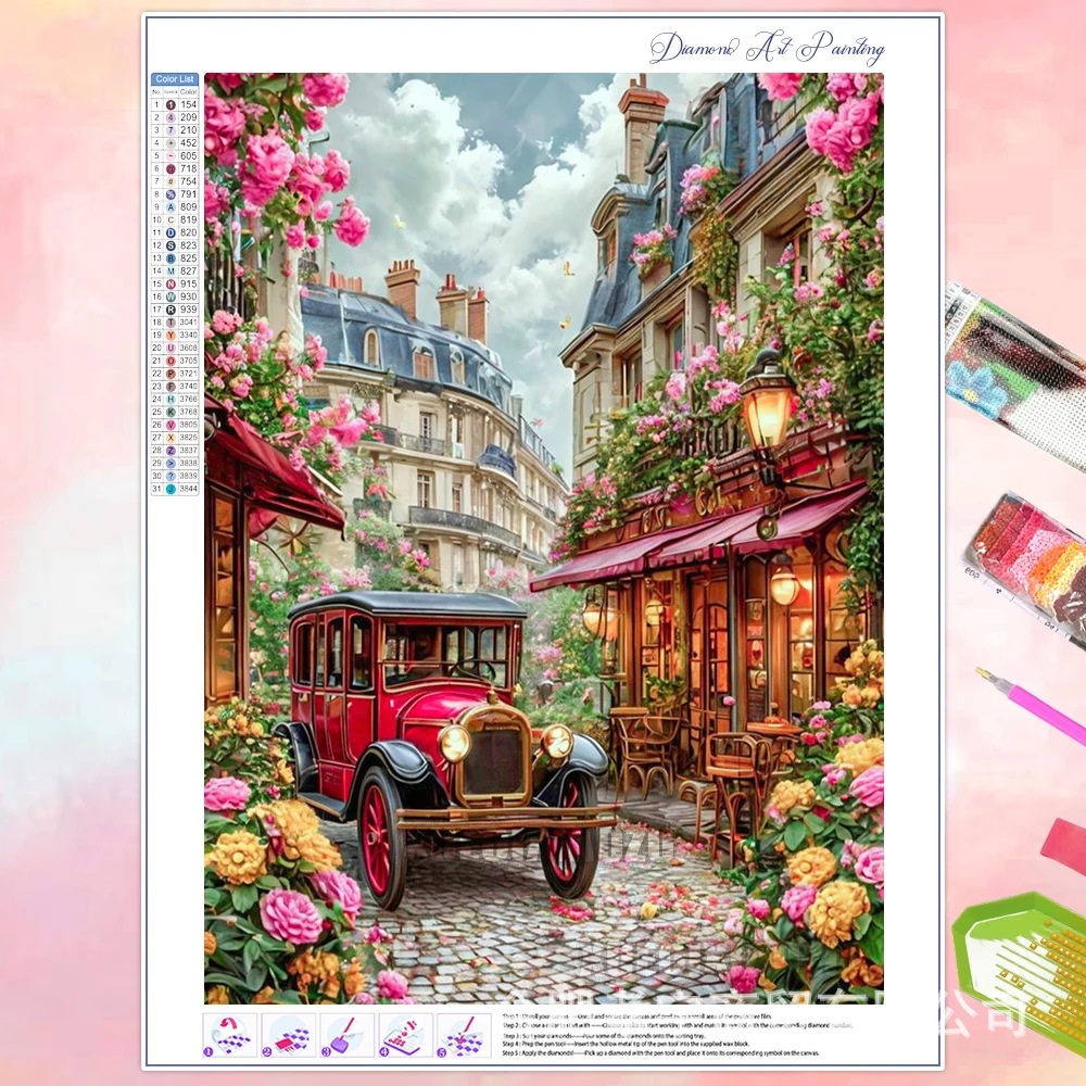 Venta caliente transfronteriza dibujos animados ciudad de bricolaje casa paisaje lleno de diamantes sala de estar dormitorio decoración pegatinas fabricante de pintura de diamantes