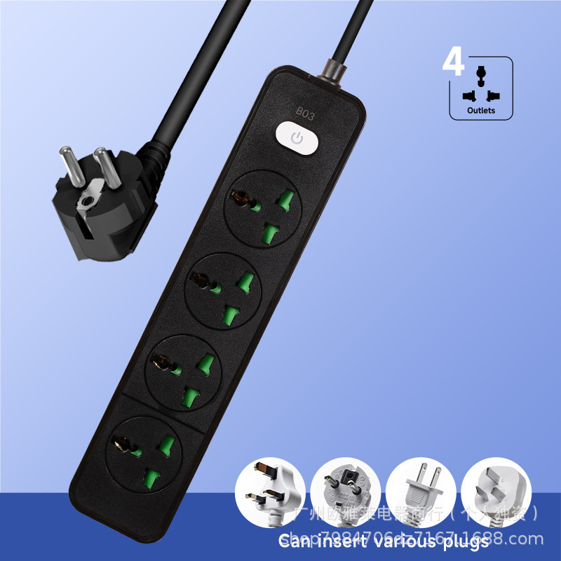 Venta directa transfronteriza enchufe estándar europeo, placa de conexión USB + tipo-C de carga rápida inteligente, interruptor explosivo, enchufe con cable