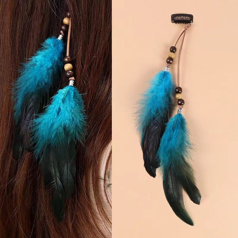 Retro Ethnic Style Feather Hairpin Seaside Vacation Bohemian Tassel Headband Bb Clip Indian Hair Accessories for Women