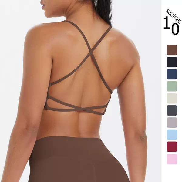 European and American Cross-border Thin Belt Cross-back Yoga Sports Underwear Large Backless Breathable Fitness Bra Yoga Clothing for Women