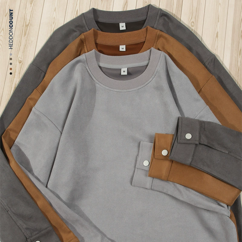 Tengjue мужская одежда 280 г высокого уровня имитация замши японская рубашка рукава рукава с круглым вырезом одежды свитер с длинными рукавами