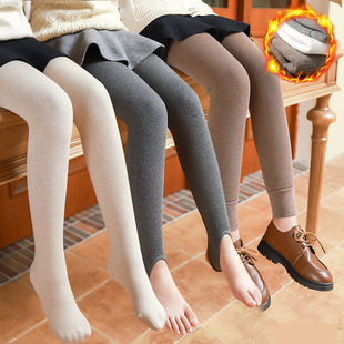 Girls' Leggings for Autumn and Winter fleece-lined Thickened Outer Wearing One-piece Velvet Foot Cropped Foot Pants Children's Pantyhose
