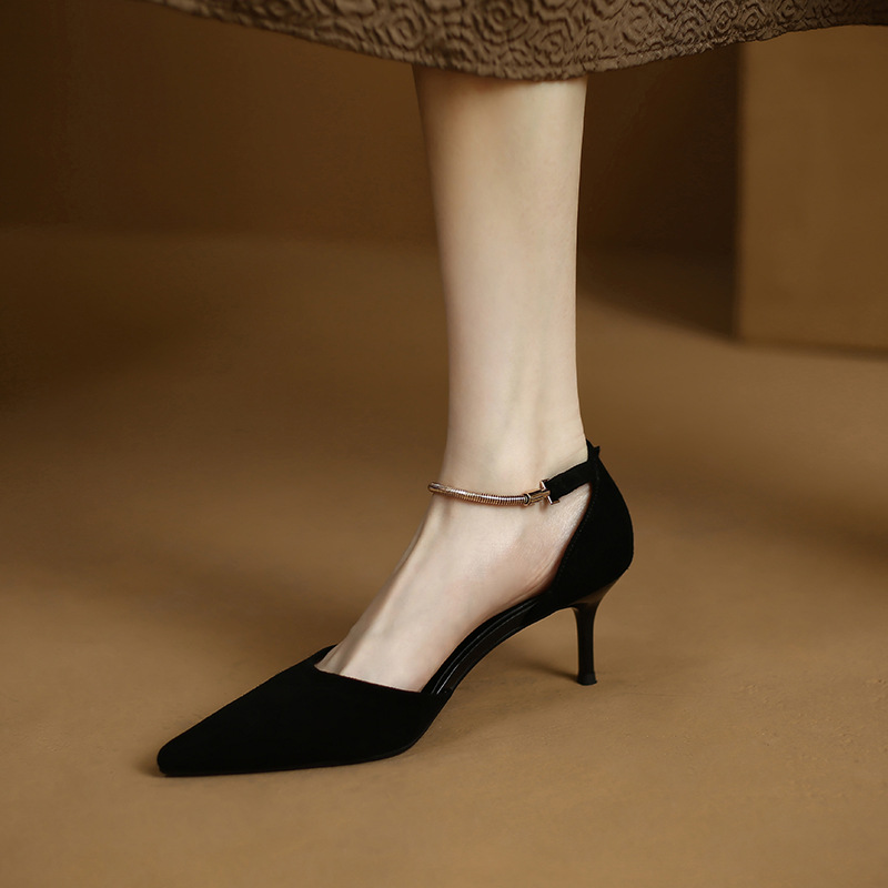 Elegant summer shoes with a strap, sandals heels, with side cutout in d'Orsay style, adjustable strap, summer 2023, closed toe