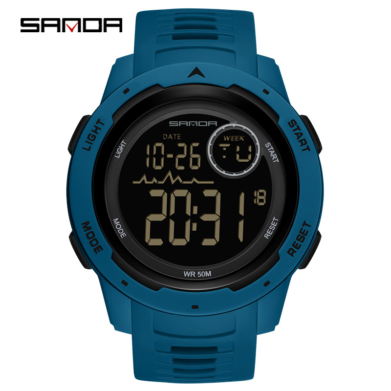 Sanda Boys Outdoor Large Round Sports Men's Multifunctional Trendy Electronic Watch Men's Single Display Electronic Watch