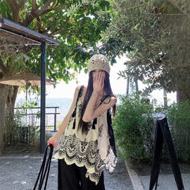 设计感大码jk夏季新款夏撞色度假风不规则吊带背心上衣女chic韩国