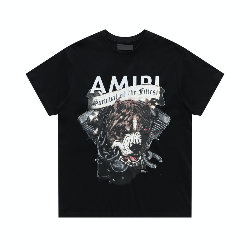 T2 Design (Special Offer) Amiri Black Pitbull Dog Head Print High Street Style Short-Sleeved T-Shirt