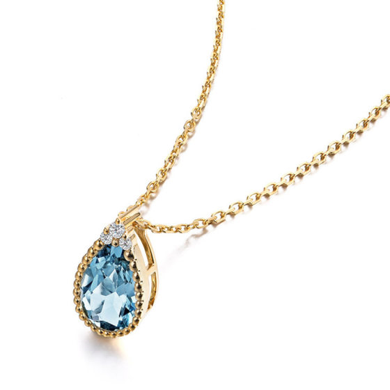 Aquamarus Water Drops Necklace 925 Sterling Silver Accessories Women's Summer Color-free Plated 18K Gold Clavicle Chain High-grade Pendant