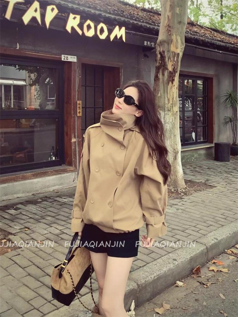 British Style Jacket for Women 2025 Early Autumn New Style Ladylike High-End Accessible Luxury Double-Breasted Stand-Up Collar Short Windbreaker